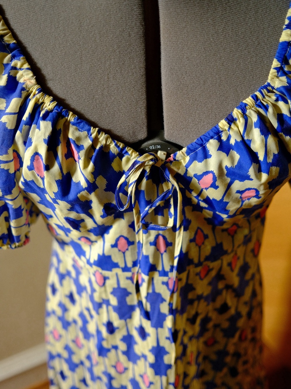 Zara Blue, Cream and Pink Printed Maxi Dress with Puff Sleeves - Picture 5 of 7